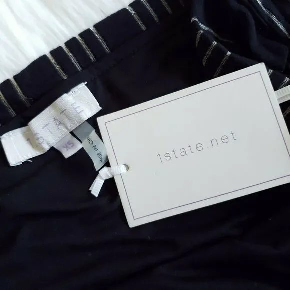 1.STATE of the shoulder metallic stripe shirt top in rich black gold Size XS NEW - Picture 6 of 6